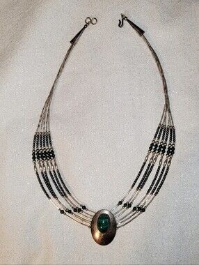 Vintage HT NEZ Navajo Sterling & Malachite Necklace